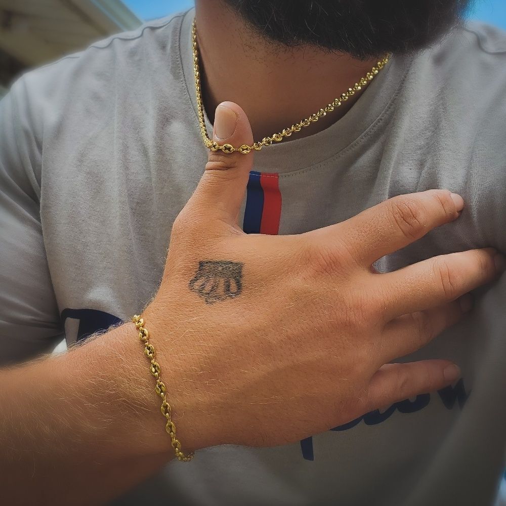 Gold Bean Link Necklace & Bracelet Set